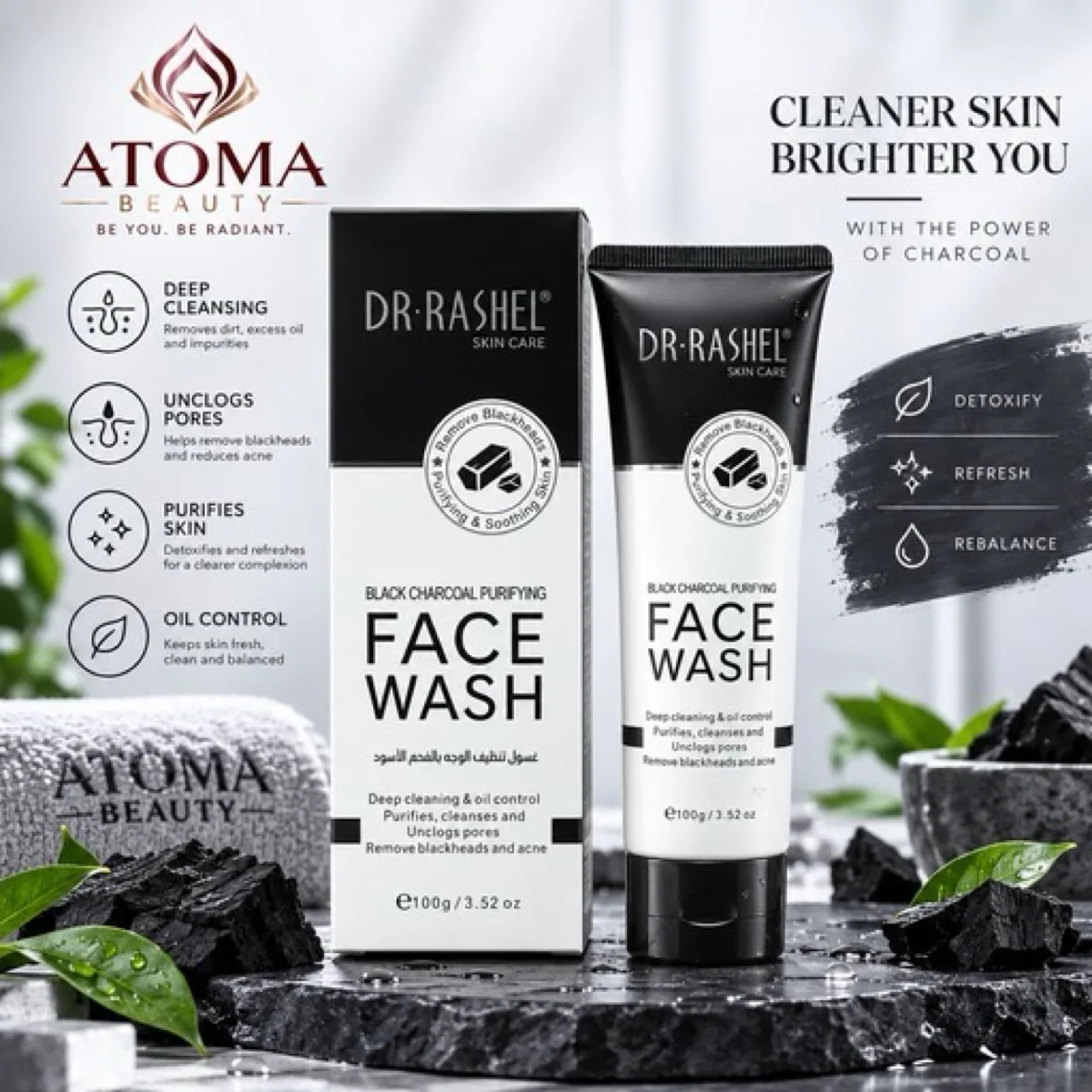 Dr. Rashel Black Charcoal Purifying Face Wash 100g